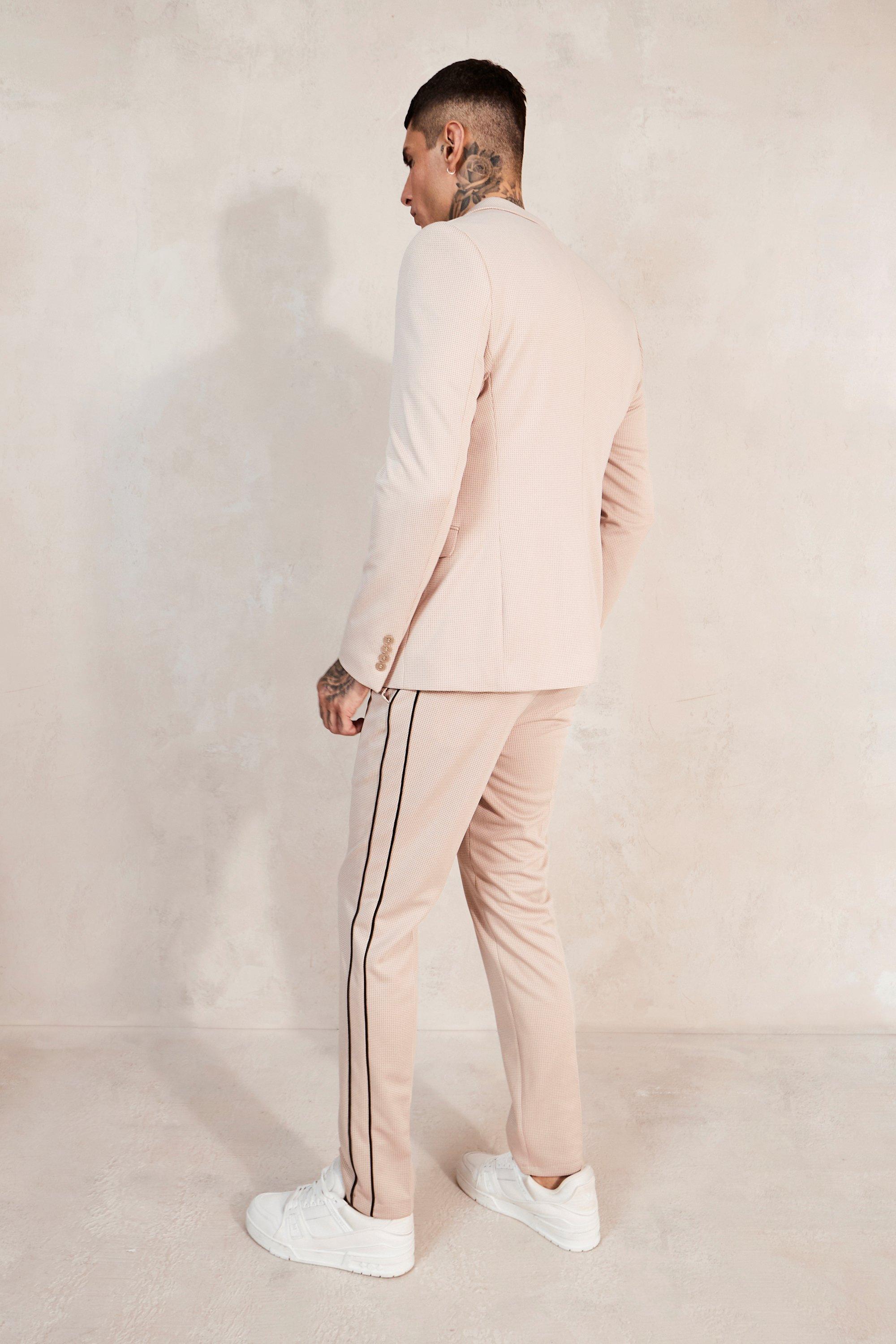 Skinny Dogtooth Side Piping Suit Trousers boohoo IE